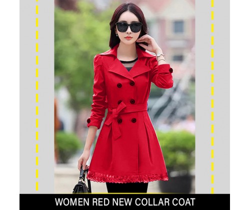 Women Red New Collar Coat